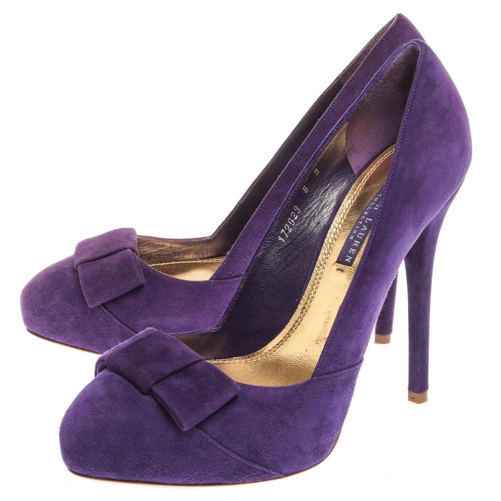 商品[二手商品] Ralph Lauren|Ralph Lauren Collection Purple Suede Bow Detail Platform Pumps Size 38,价格¥1000,第4张图片详细描述