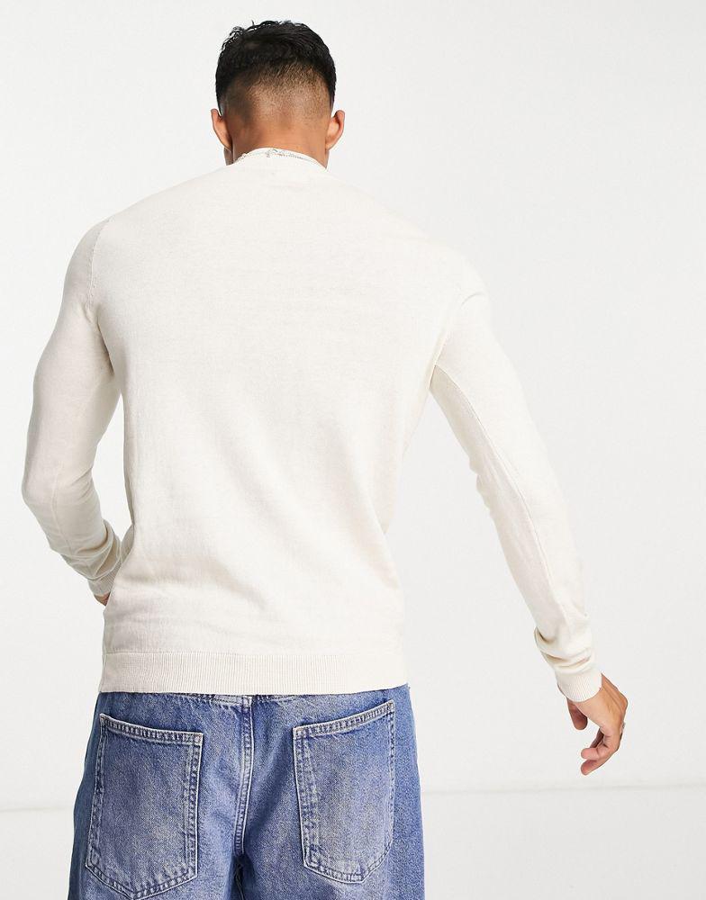 ASOS DESIGN knitted muscle fit turtle neck jumper in oatmeal商品第2张图片规格展示