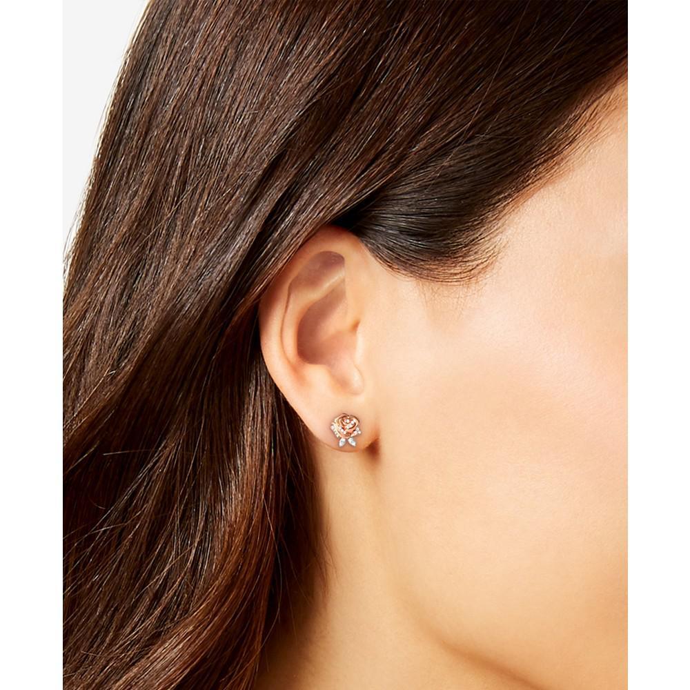 商品Disney|Cubic Zirconia Rose Beauty & The Beast Stud Earrings in Sterling Silver & 18k Rose Gold-Plate,价格¥279,第4张图片详细描述