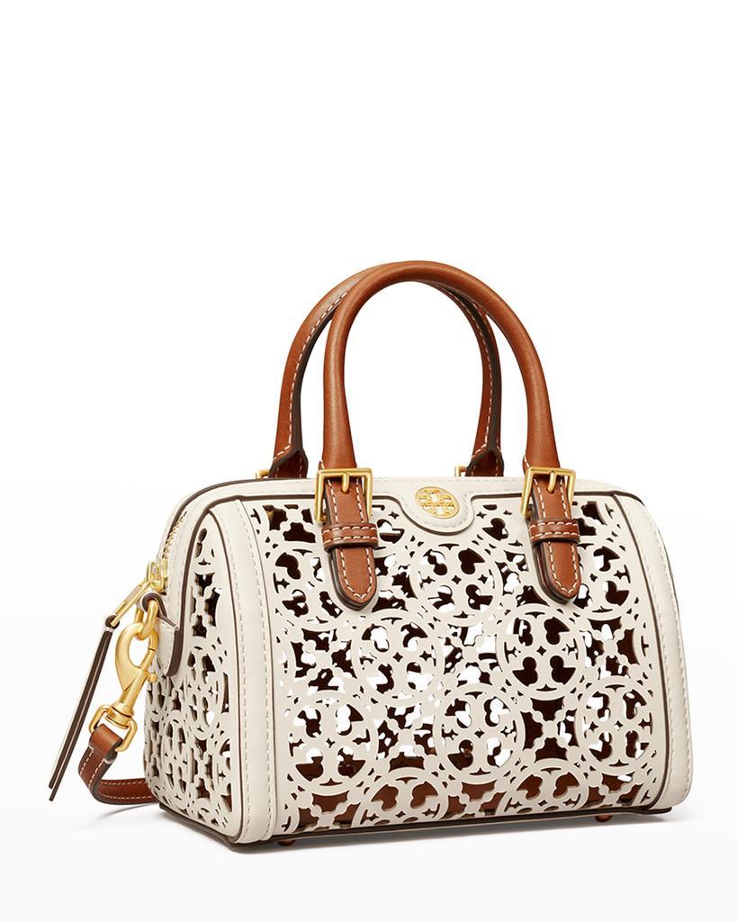 Tory Burch Petite T Monogram Laser-Cut Barrel Top-Handle Bag