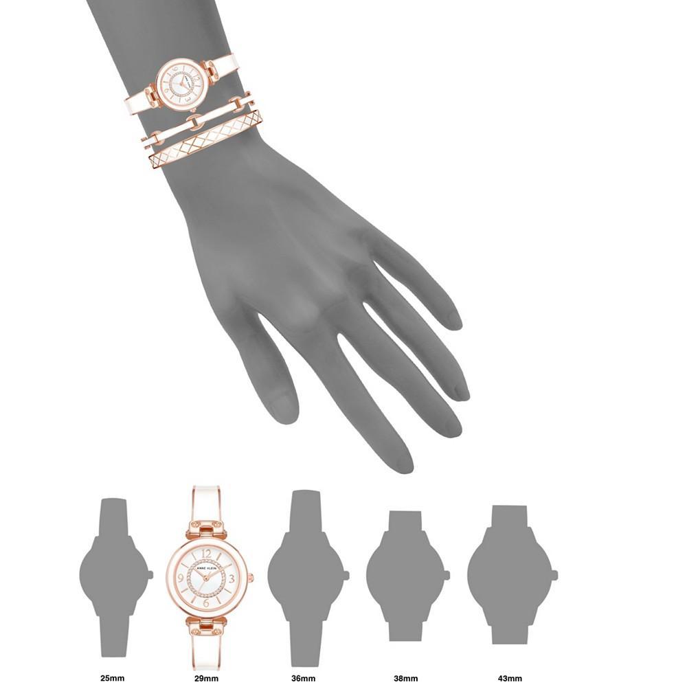 商品Anne Klein|Women's Rose Gold-Tone Alloy Bangle with White Enamel and Crystal Accents Fashion Watch 33mm Set 3 Pieces,价格¥1101,第6张图片详细描述