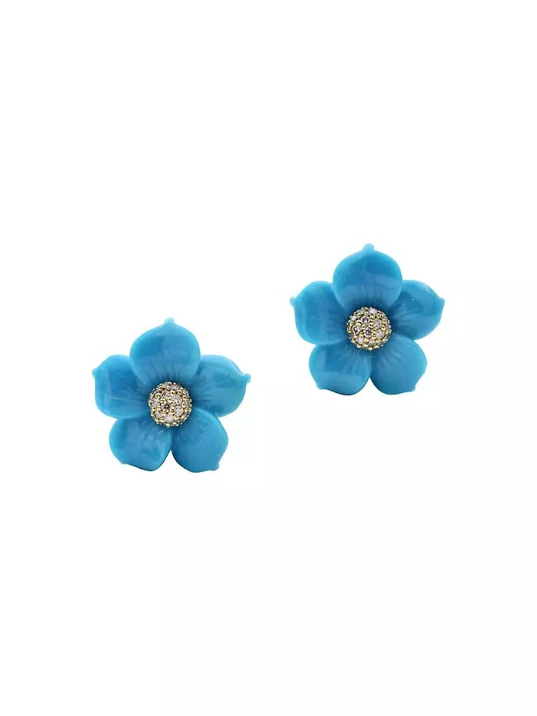 商品Stephen Dweck|Luxury 18K Gold, 0.40 TCW Diamond & Natural Blue American Turquoise Flower Earrings,价格¥19030,第1张图片