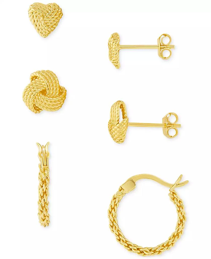 商品Macy's|3-Pc. Set Loveknot Stud & Twisted Hoop Earrings in 18K Gold Over Sterling Silver or Sterling Silver,价格¥188,第1张图片