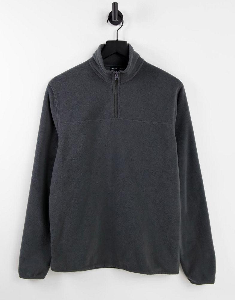 ASOS DESIGN polar fleece sweatshirt with half zip in washed black商品第1张图片规格展示