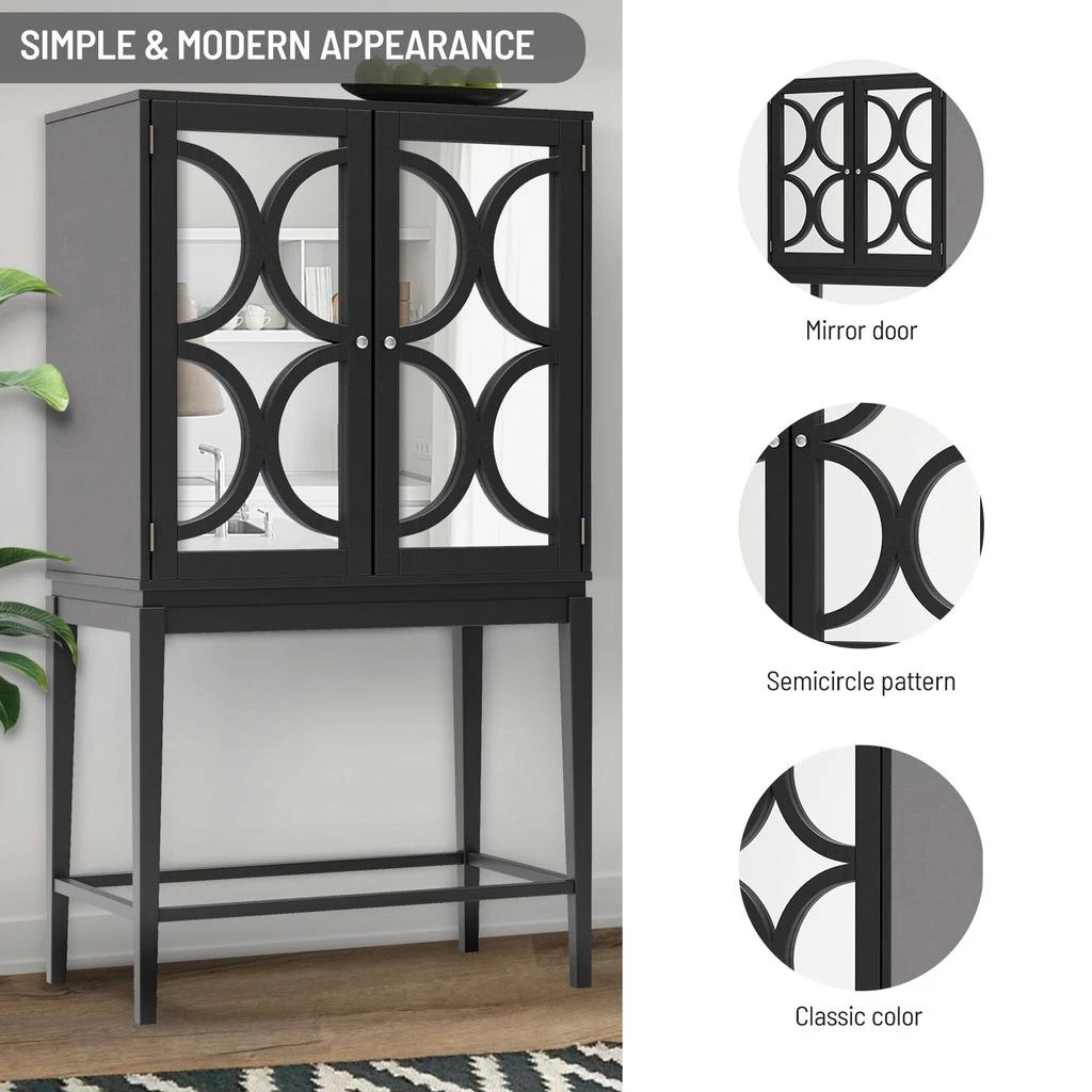 商品Streamdale Furniture|Streamdale Solid Wood Wine Cabinet with Glass Holder & Mirror Doors,价格¥3892,第3张图片详细描述