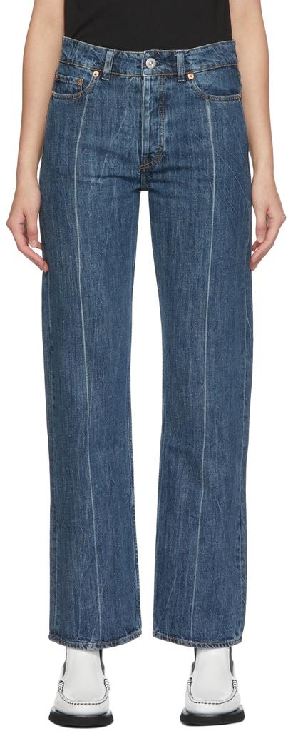 Blue Linear Cut Straight-Leg Jeans商品第1张图片规格展示