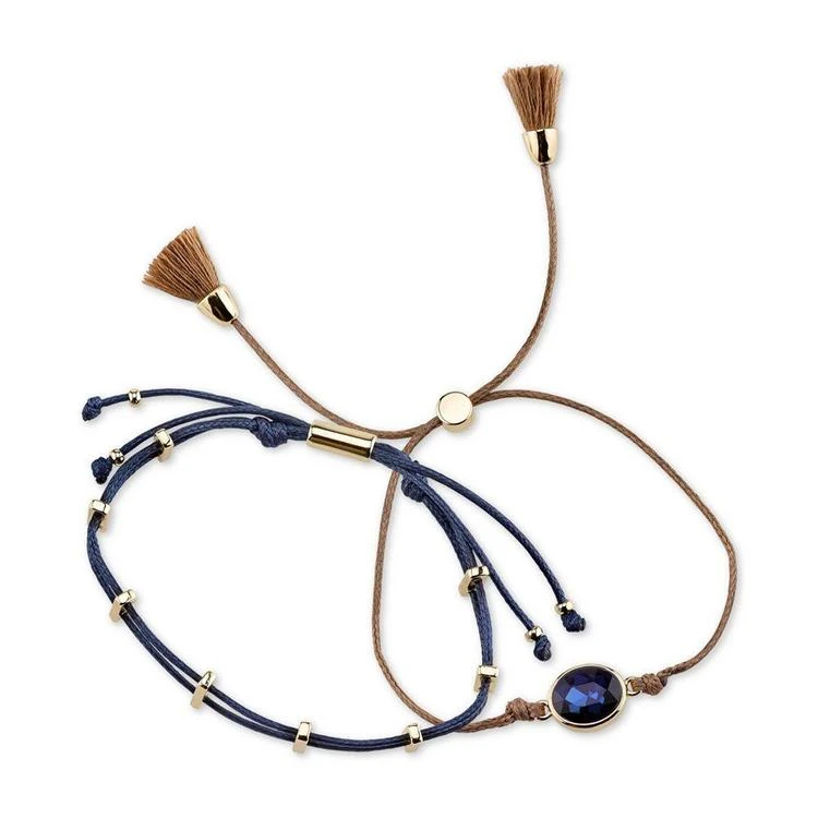 商品Unwritten|2-Pc. Set Two-Tone Blue Crystal, Cord & Tassel Adjustable Bracelets,价格¥103,第2张图片详细描述