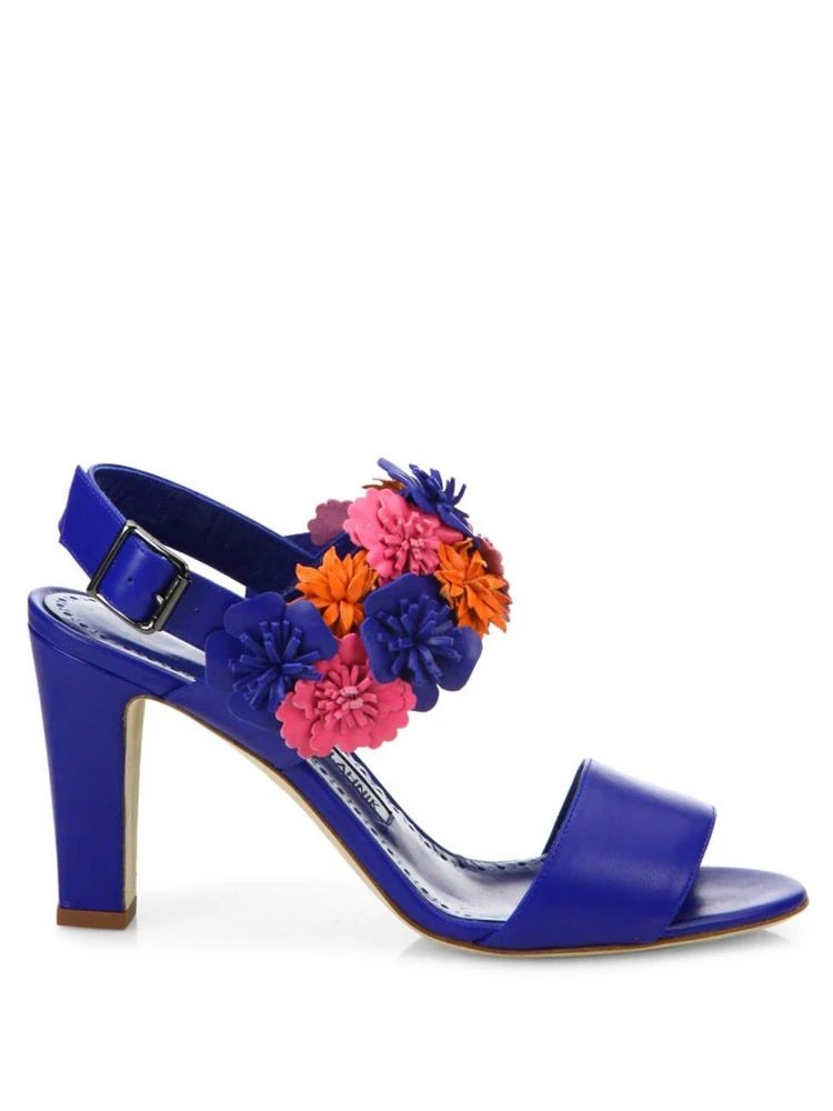 商品Manolo Blahnik|Khanfior 90 Flower Leather Slingback Sandals,价格¥2687,第5张图片详细描述