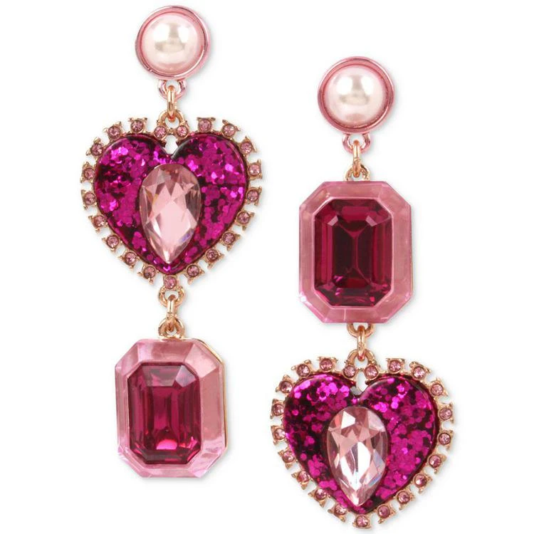 商品Betsey Johnson|Rose Gold-Tone Pink Stone, Glitter Heart & Imitation Pearl Mismatch Drop Earrings,价格¥118,第1张图片