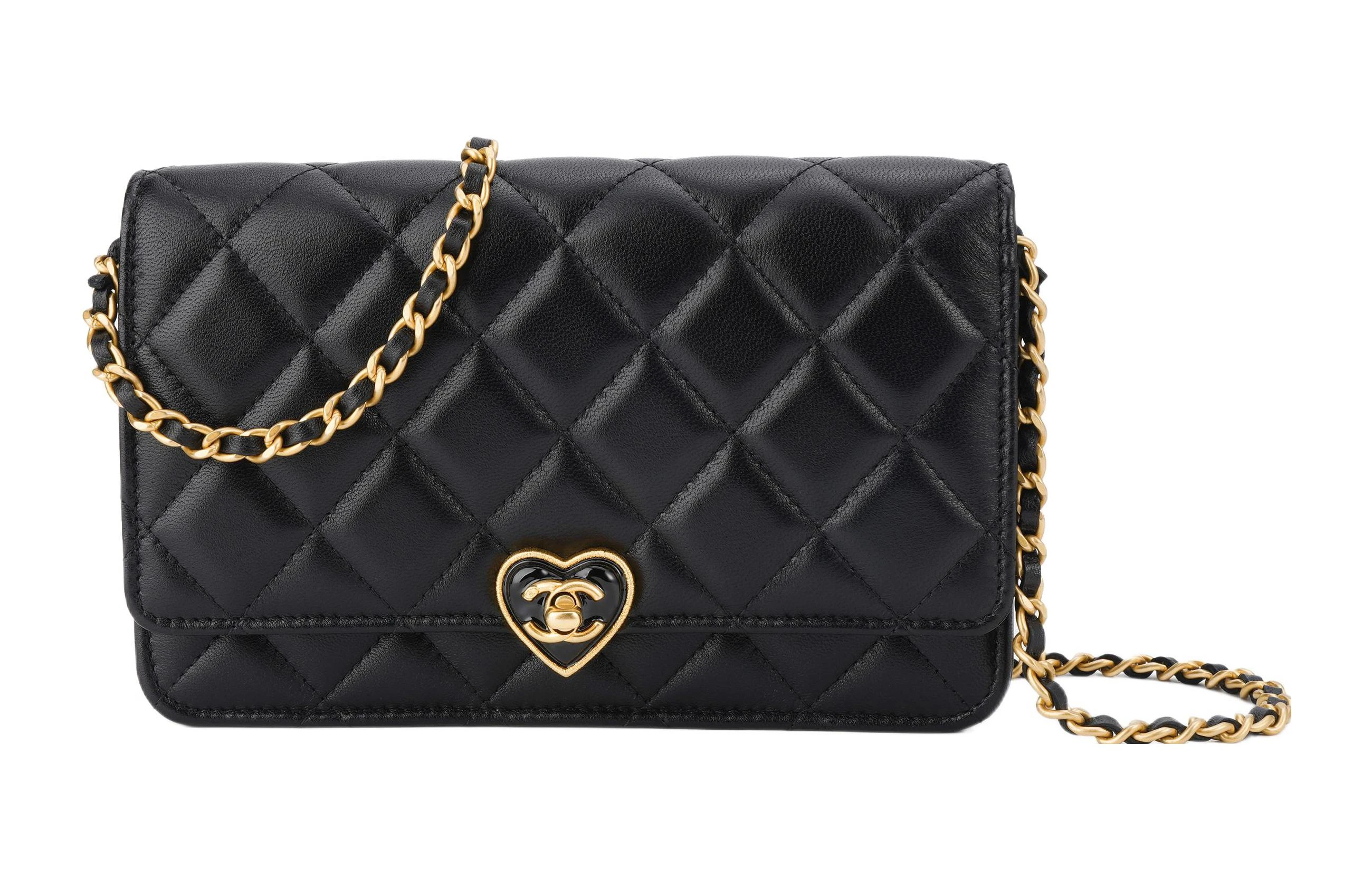 商品[国内直发] Chanel|香奈儿 WOC 23S 爱心珐琅黑金菱格链条 羊皮 钱包单肩斜挎包 女款 黑色,价格¥29644,第3张图片详细描述