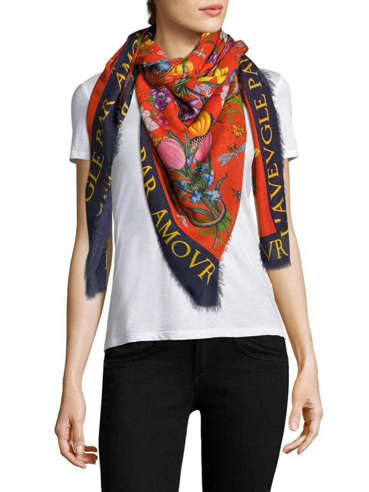 商品Gucci|Flora Snake-Print Wool & Silk Scarf,价格¥6033,第1张图片