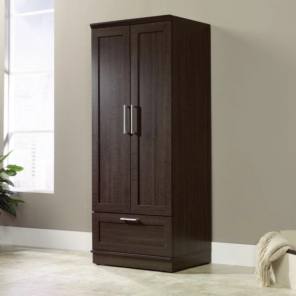 商品QuikFurn|Dark Brown Wood Wardrobe Cabinet Armoire with Garment Rod,价格¥3768,第2张图片详细描述