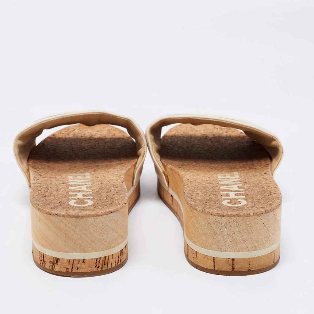 商品[二手商品] Chanel|Chanel Beige Leather CC Platform Slides Size 38,价格¥7007,第5张图片详细描述