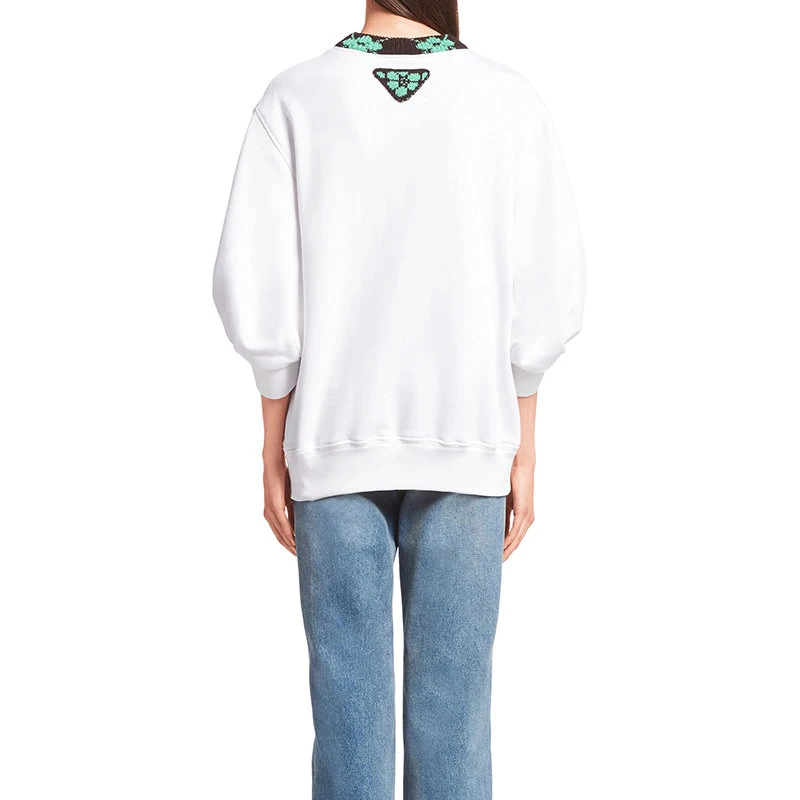 商品Prada|【预售3-7天】普拉达 21年秋冬 女士白色提花细节Oversize圆领运动衫卫衣135705_1T56_F0K2X_S_212,价格¥9627,第6张图片详细描述