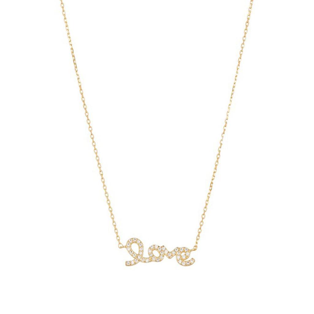 Adornia Cursive Love Necklace 14k Yellow Gold Vermeil Crystal商品第1张图片规格展示