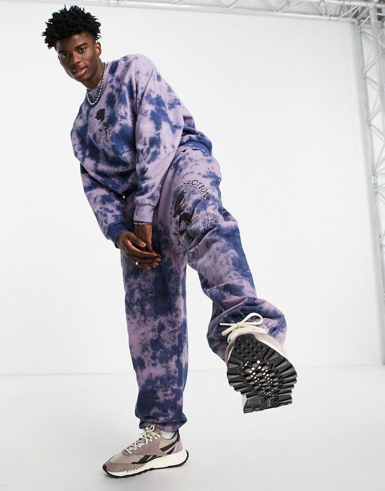 ASOS DESIGN co-ord oversized joggers in purple tie dye with rose print商品第1张图片规格展示