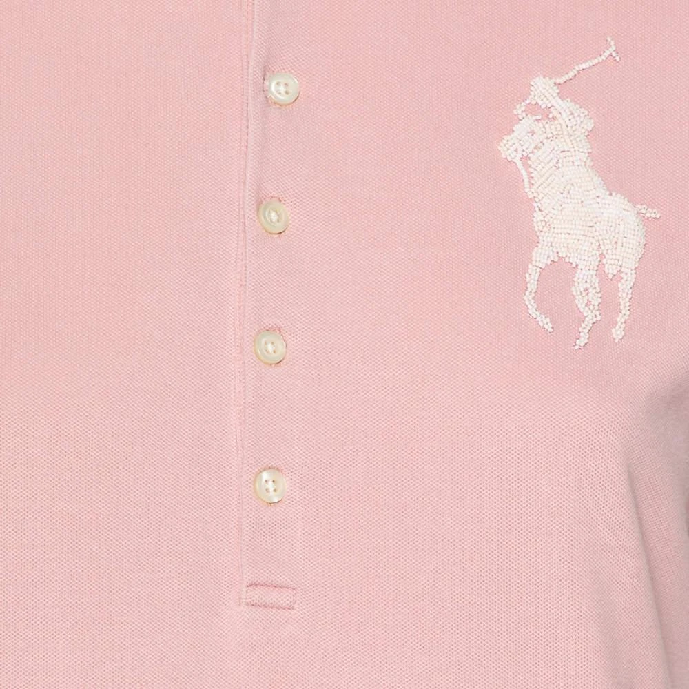 商品[二手商品] Ralph Lauren|Ralph Lauren Blush Pink Cotton Beaded Logo Embellished Polo T- Shirt L,价格¥1423,第4张图片详细描述