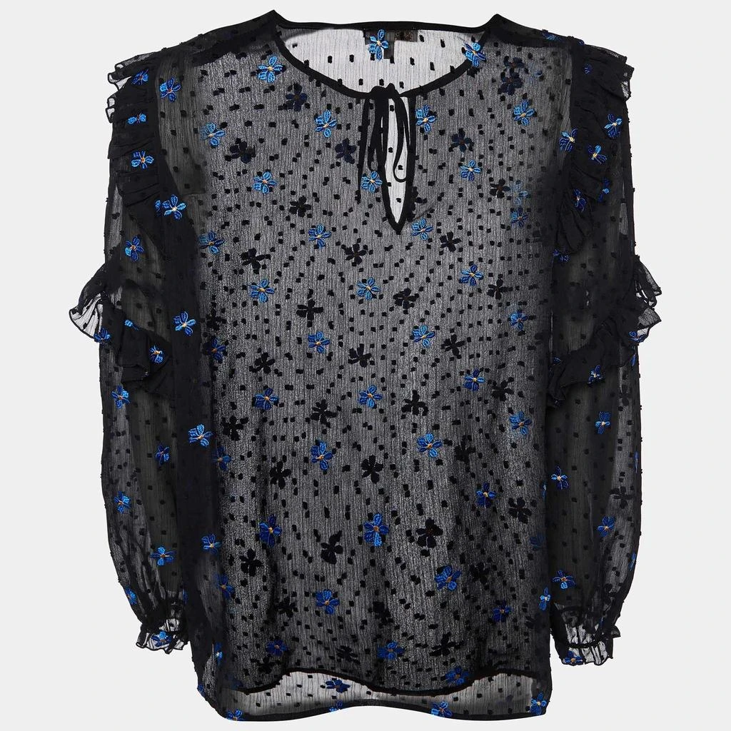 商品[二手商品] Maje|Maje Black Dotted Embroidered Crepe Ruffled Top L,价格¥975,第1张图片