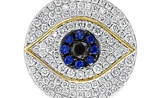 商品Effy|14K Yellow Gold Diamond & Sapphire Evil Eye Pendant Necklace,价格¥11329,第2张图片详细描述