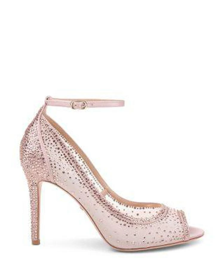 商品Badgley Mischka|网纱烫钻装饰脚踝系带露趾高跟鞋,价格¥796,第2张图片详细描述