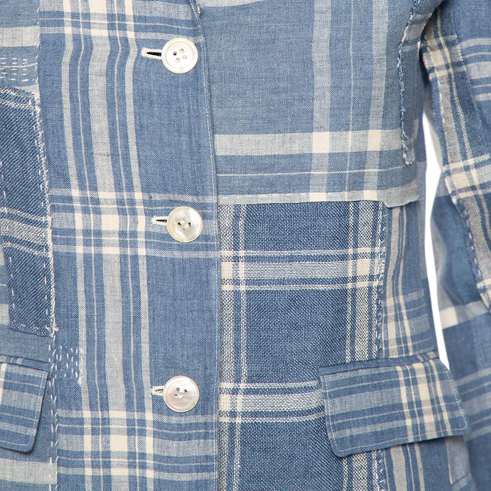 Ralph Lauren Blue Checkered Line Patchwork Detail Blazer S商品第4张图片规格展示
