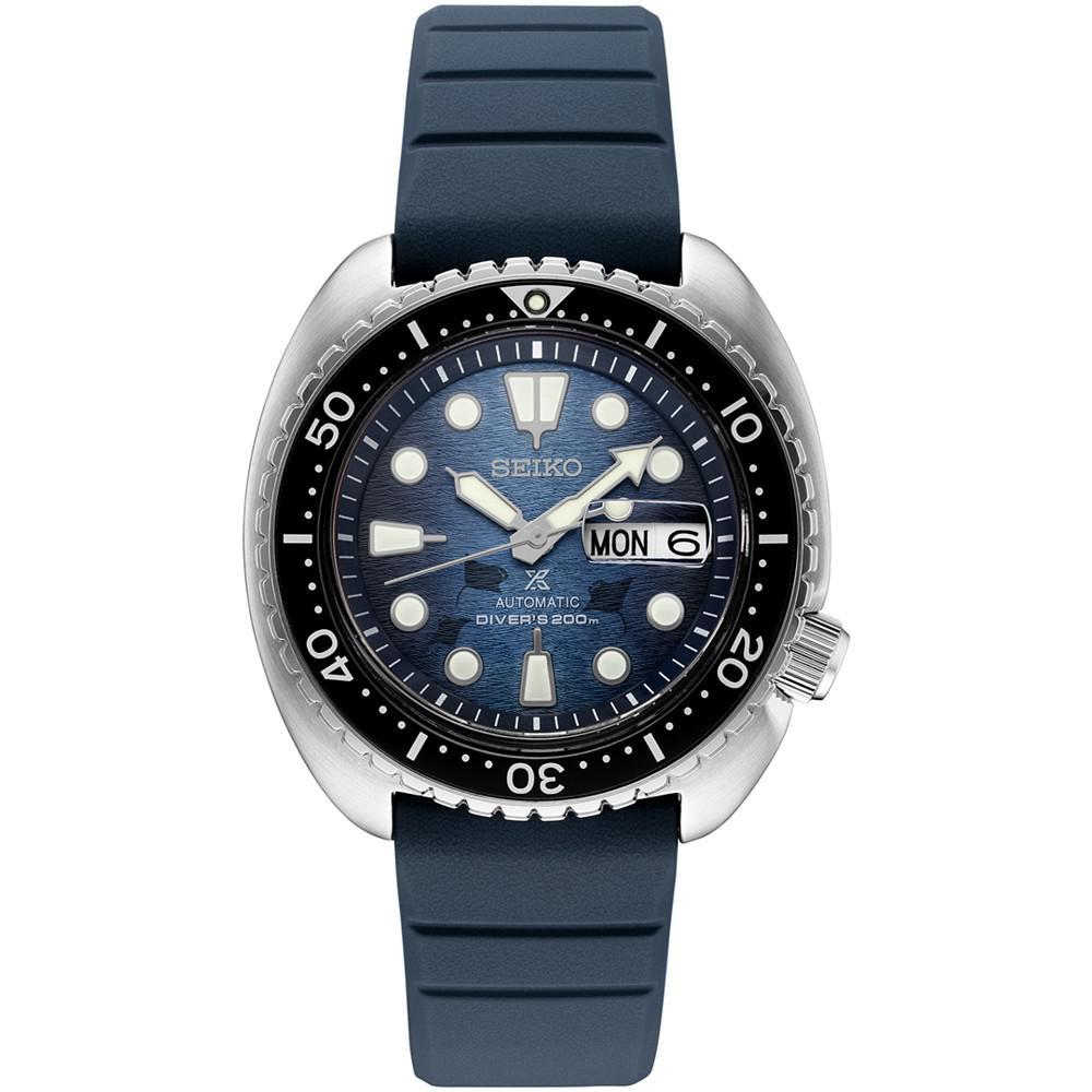 商品Seiko|Men's Automatic Prospex Diver Dark Blue Silicone Strap Watch 45mm,价格¥4428,第1张图片