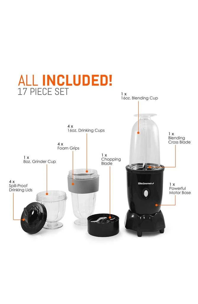 商品MAXI-MATIC|Elite Cuisine EPB-1800A 17 Piece Personal Drink Blender,价格¥410,第3张图片详细描述