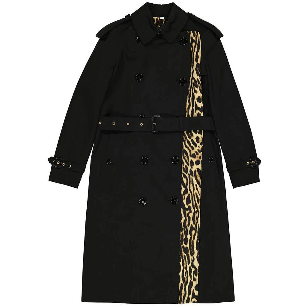 商品Burberry|Black Bridstow Double-breasted Leopard Print Cotton Gabardine Trench Coat,价格¥14037,第1张图片