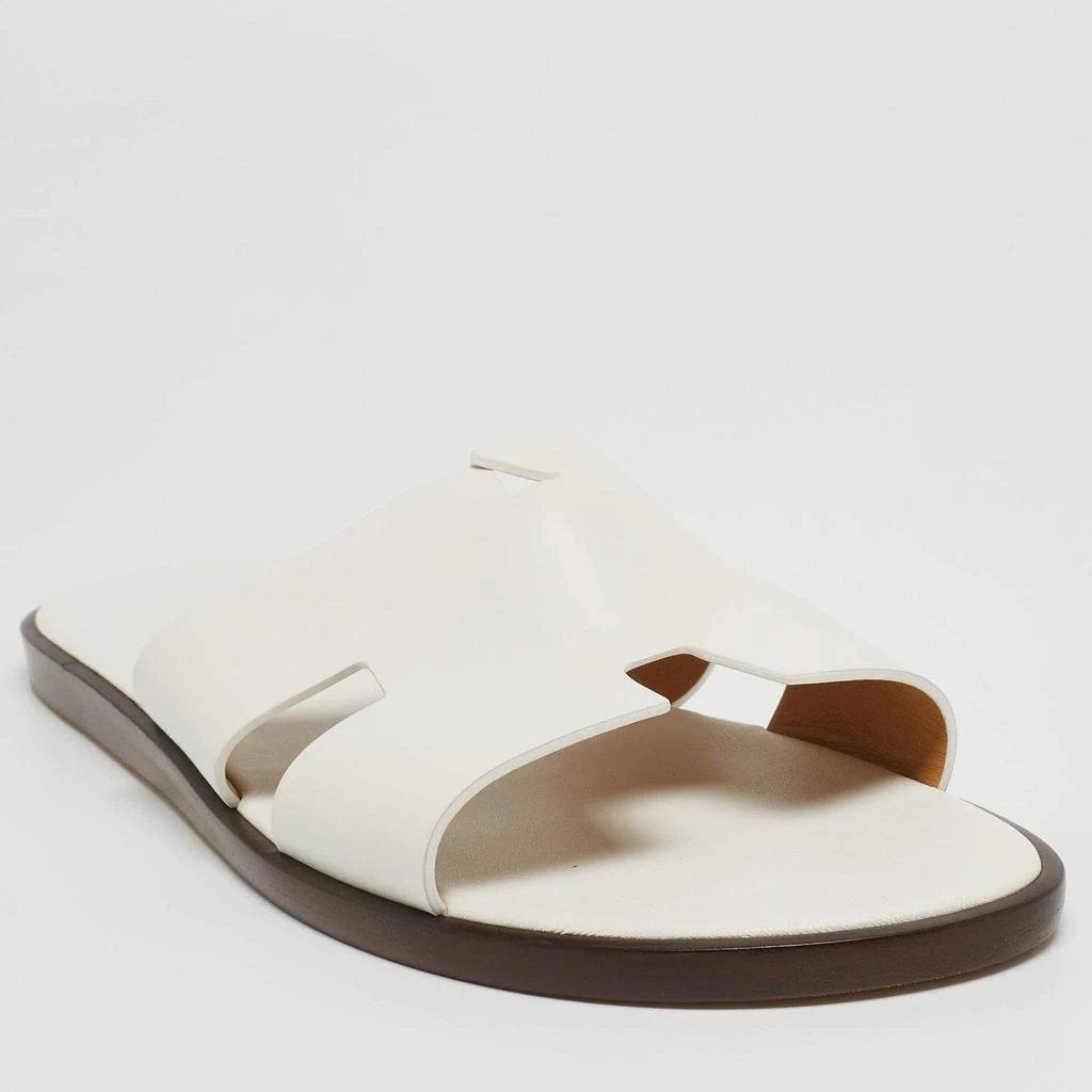 Hermes White Leather Izmir Slide Flats Size 47 商品