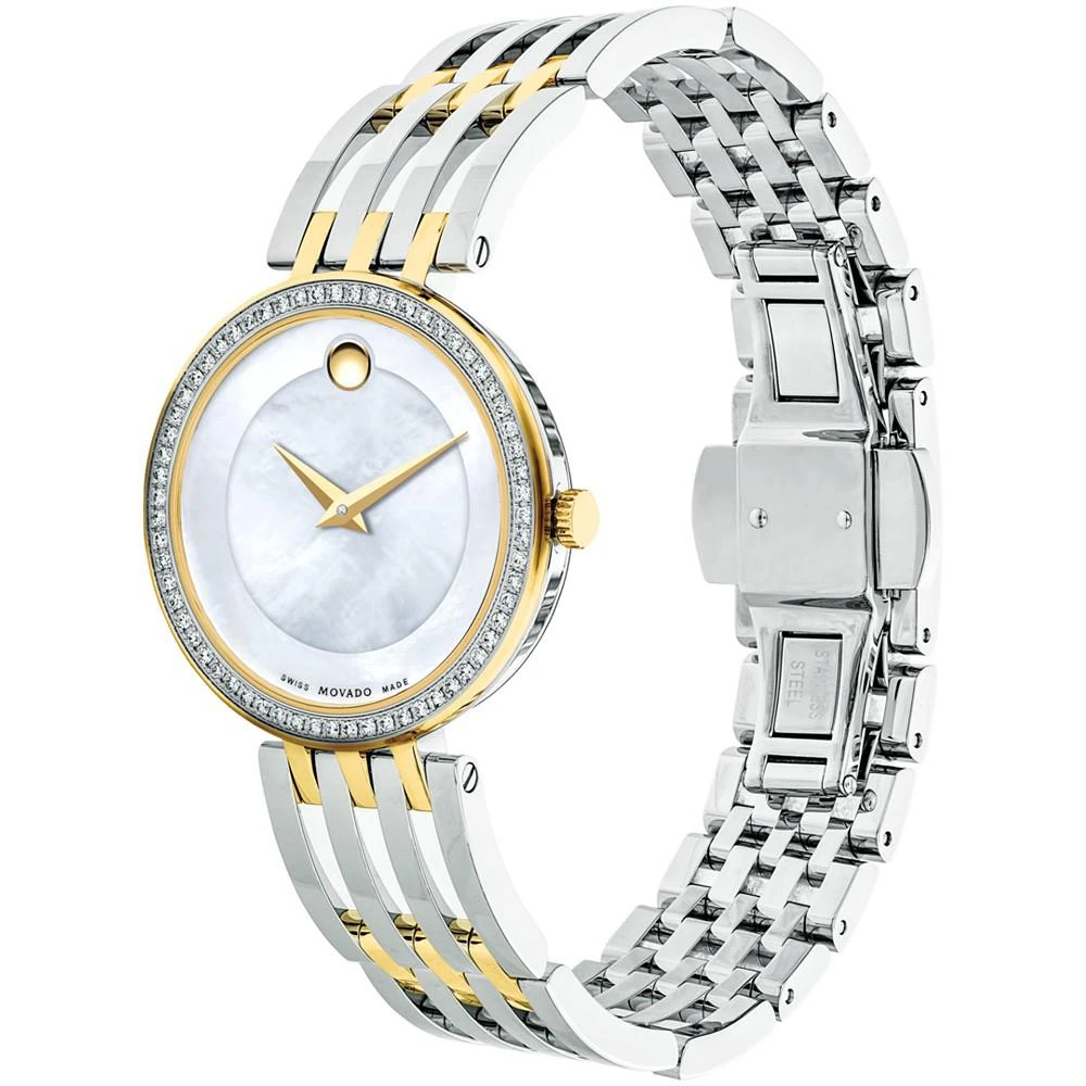 商品Movado|Women's Swiss Esperanza Diamond (1/4 ct. t.w.) Two-Tone PVD Stainless Steel Bracelet Watch 28mm,价格¥11538,第2张图片详细描述