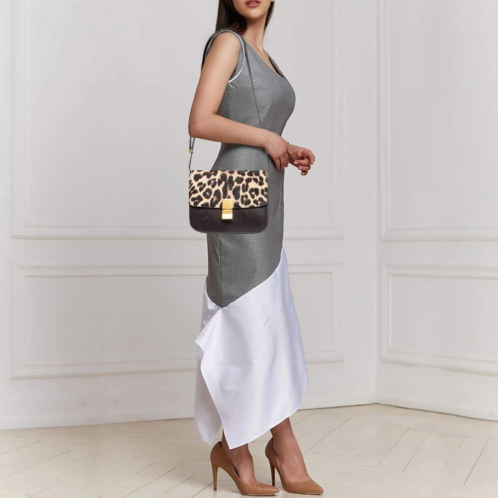 商品[二手商品] Celine|Celine Brown Leopard Print Leather and Calfhair Medium Classic Box Shoulder Bag,价格¥4874,第2张图片详细描述