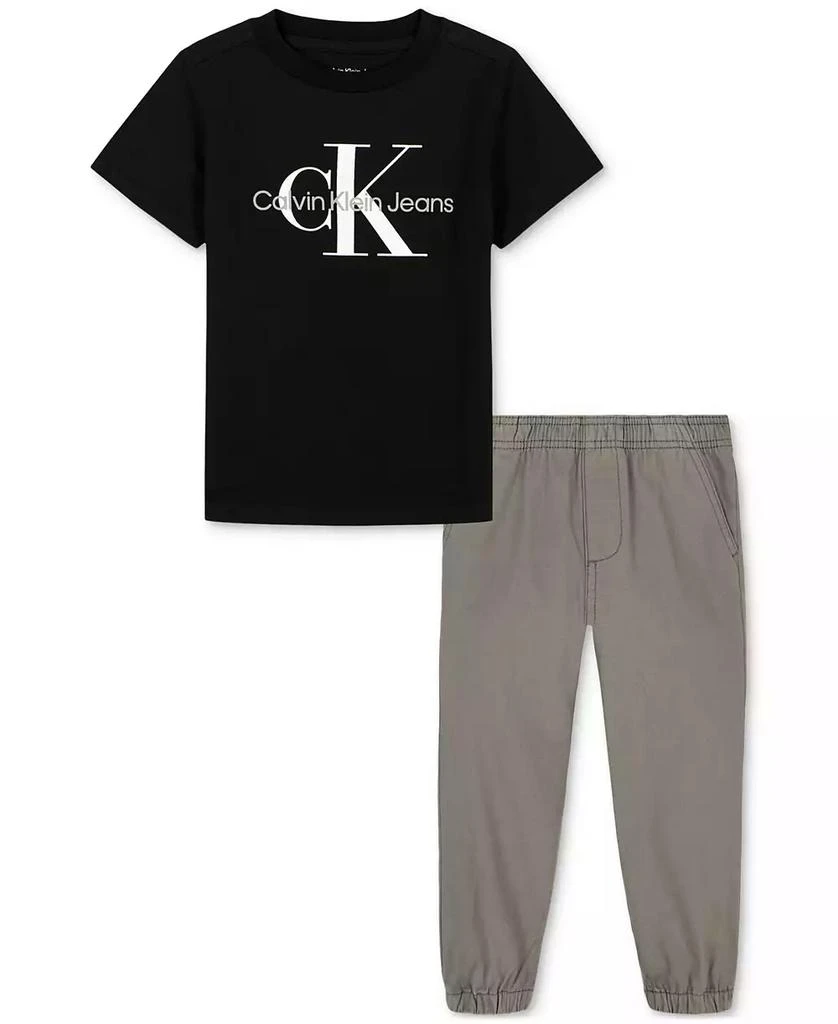 商品Calvin Klein|Big Boys Short-Sleeve Classic Logo T-Shirt & Twill Jogger Pants, 2 Piece Set,价格¥217,第1张图片