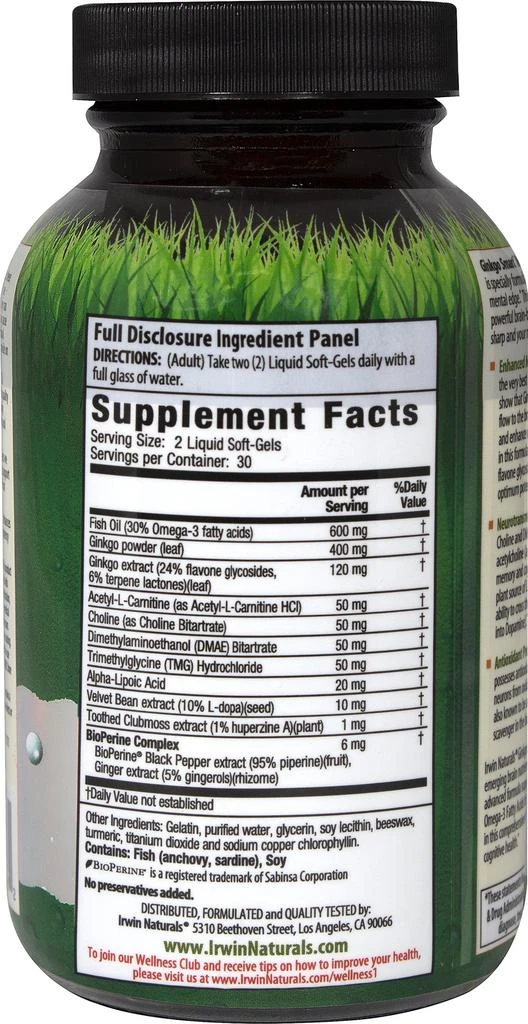 商品Irwin Naturals|Irwin Naturals Ginkgo Smart 60 Softgels,价格¥159,第2张图片详细描述