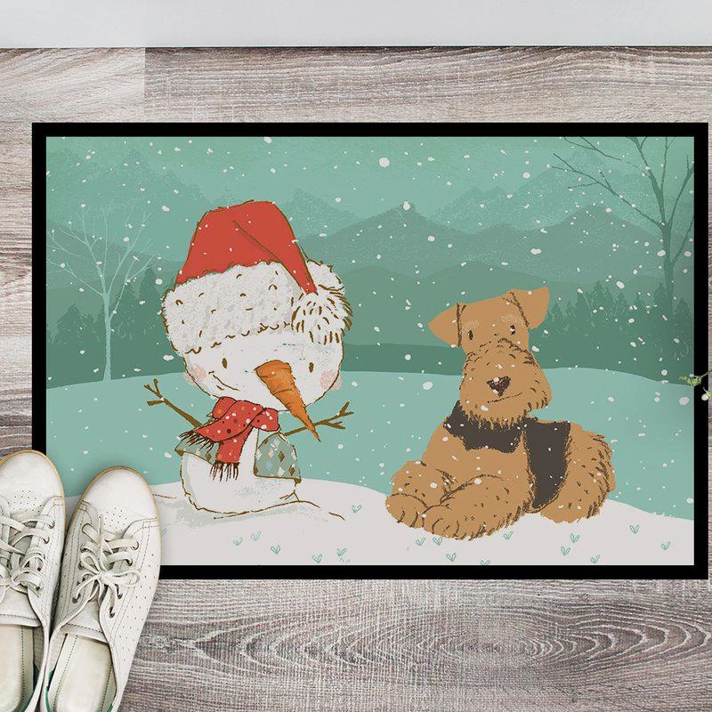 商品Caroline's Treasures|24 in x 36 in Airedale Terrier Snowman Christmas Door Mat Indoor/Outdoor,价格¥309,第2张图片详细描述