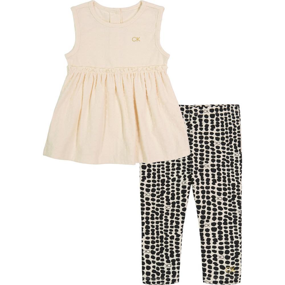 商品Calvin Klein|Toddler Girls Dotted Knit Top and Logo Print Capri Leggings, Set of 2,价格¥164,第1张图片