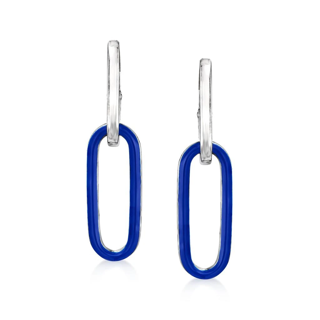 商品Ross-Simons|Ross-Simons Italian Blue Enamel Paper Clip Link Removable Hoop Drop Earrings in Sterling Silver,价格¥787,第1张图片