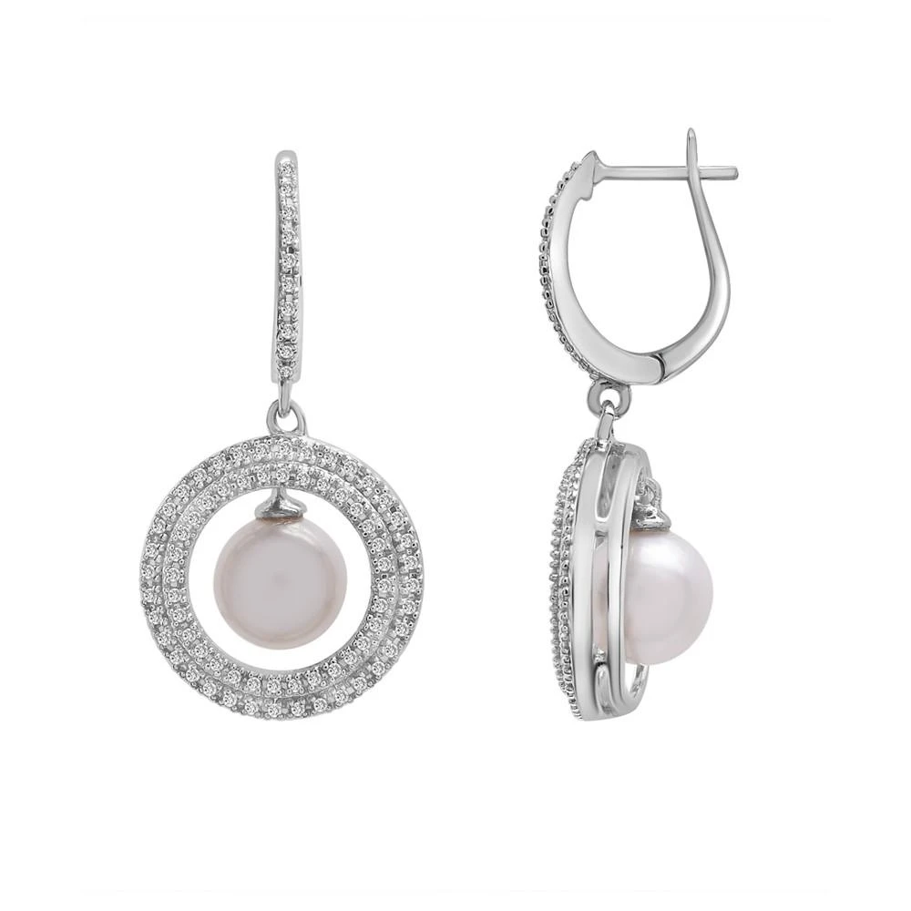 商品Macy's|Cultured Freshwater Pearl (7mm) & Diamond (1/10ct. tw.) Halo Earrings in Sterling Silver,价格¥2546,第1张图片