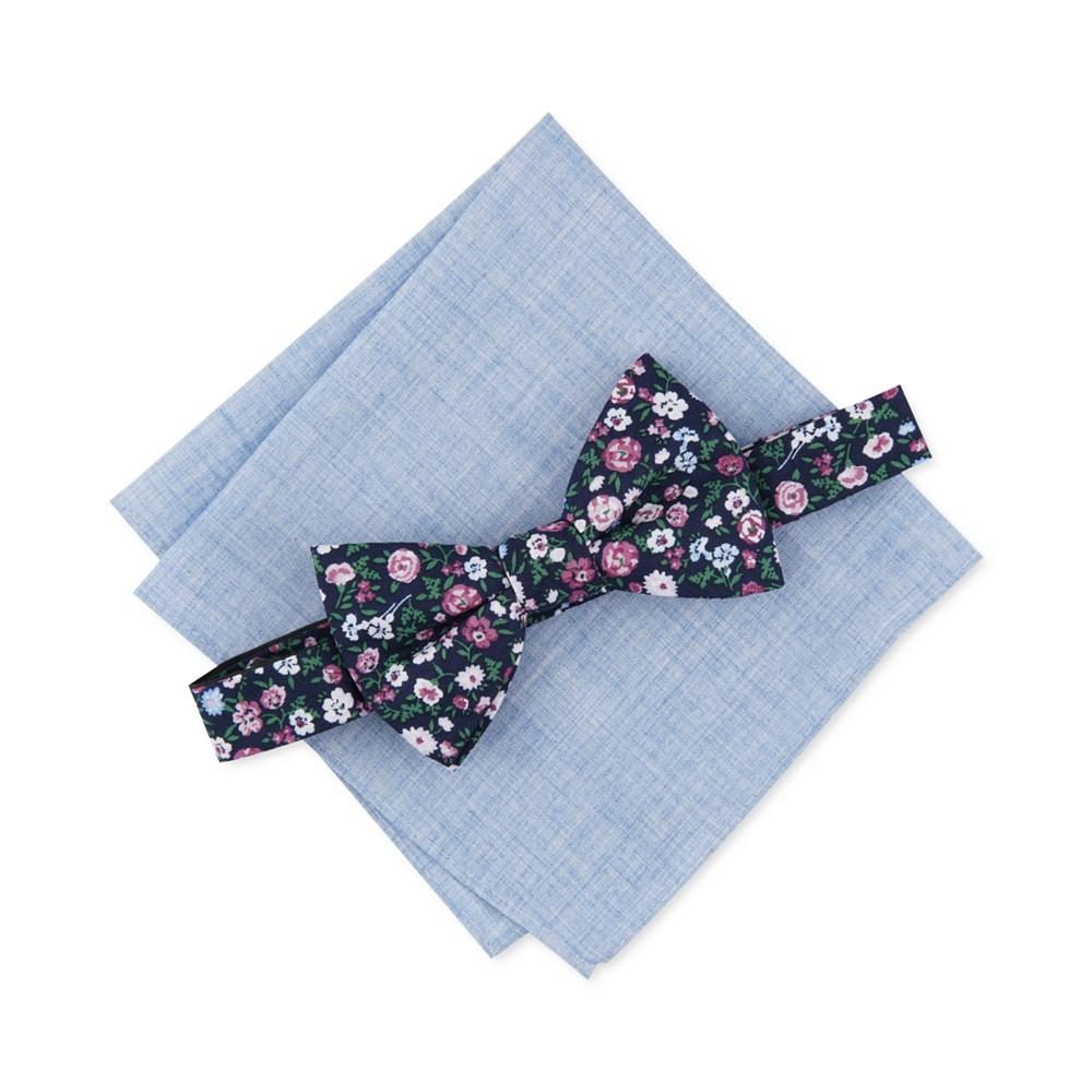 Men's Floral Pre-Tied Bow Tie & Solid Pocket Square Set, Created for Macy's商品第1张图片规格展示