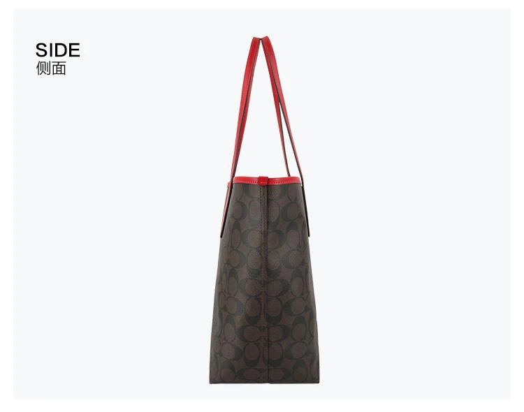 商品Coach|美国直邮COACH蔻驰女士CITY托特包大容量单肩包时尚购物袋深棕配红边,价格¥2641,第9张图片详细描述