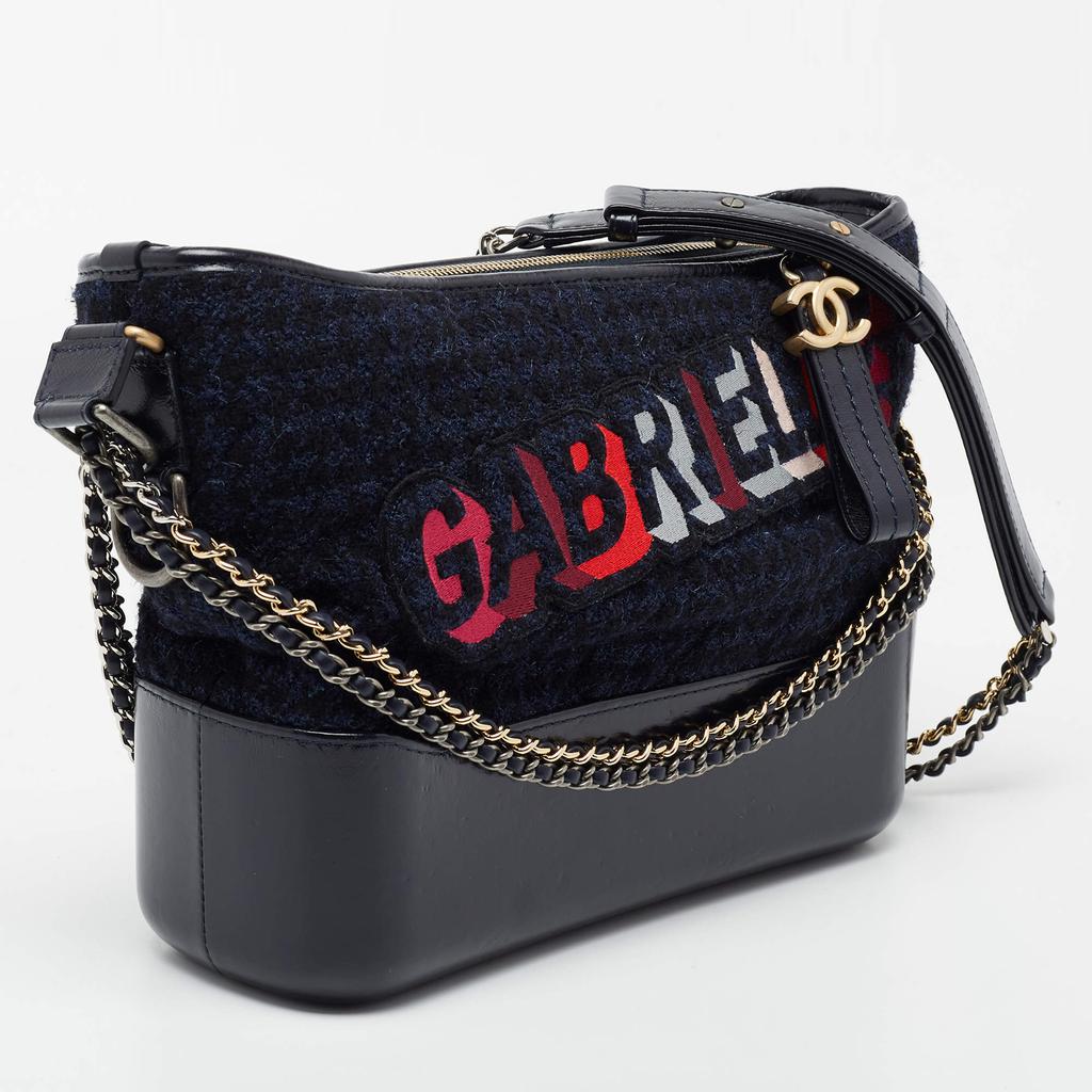 Chanel Black/Blue Tweed And Leather Gabrielle Shoulder Bag商品第3张图片规格展示