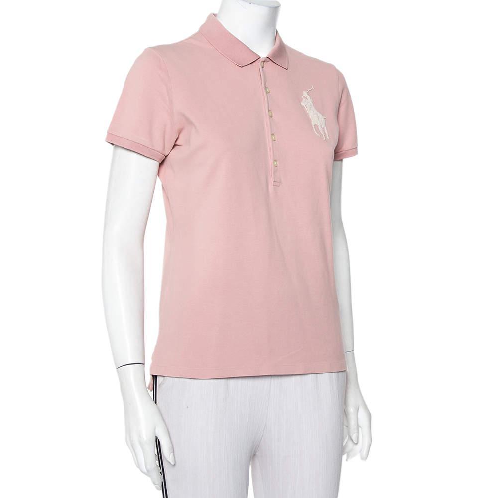 商品[二手商品] Ralph Lauren|Ralph Lauren Blush Pink Cotton Beaded Logo Embellished Polo T- Shirt L,价格¥1236,第4张图片详细描述
