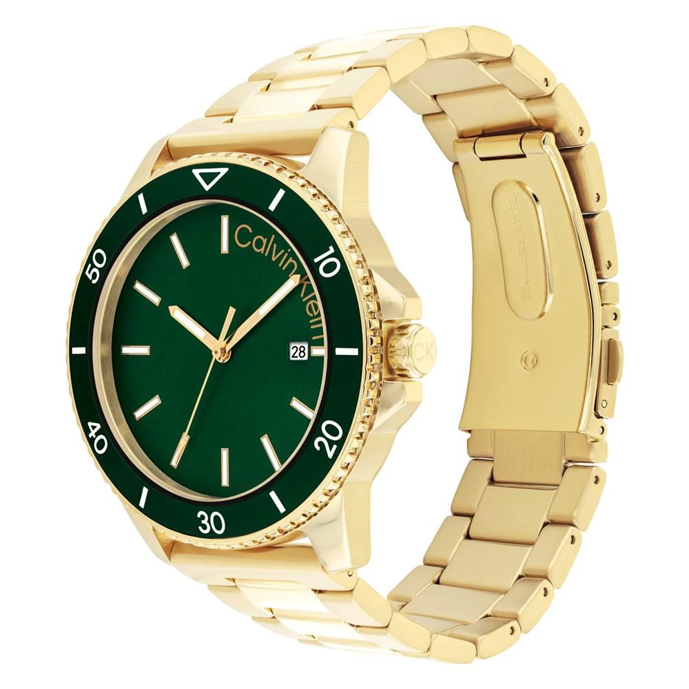 商品Calvin Klein|Men's Three Hand Gold- Tone Stainless Steel Bracelet Watch 44mm,价格¥1431,第2张图片详细描述