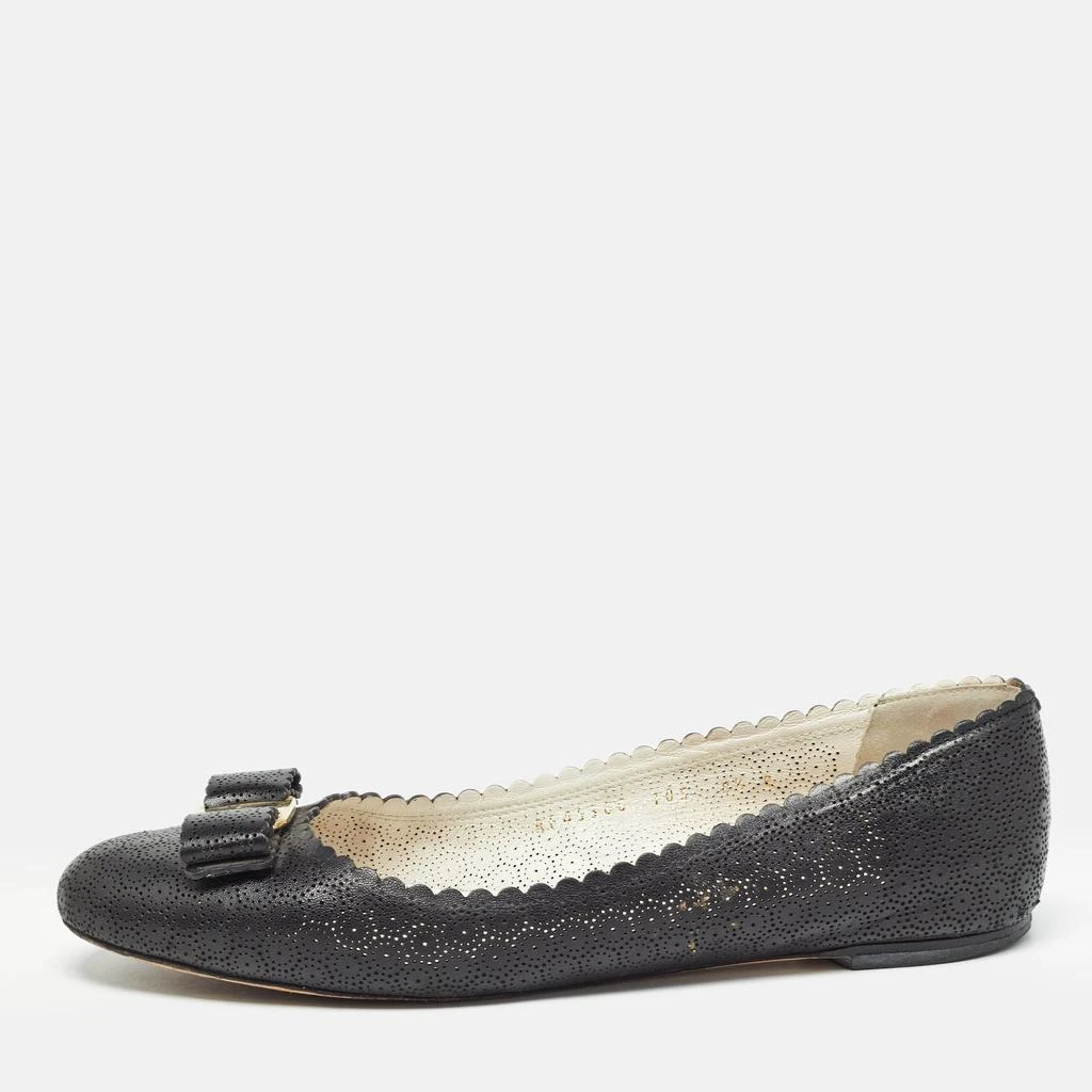 商品[二手商品] Salvatore Ferragamo|Salvatore Ferragamo Black Perforated Leather Vara Lace Bow Ballet Flats Size 40,价格¥1315,第1张图片