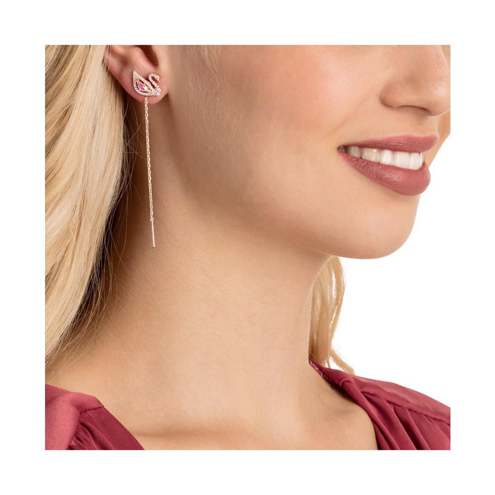 Rose Gold-Tone Crystal Swan & Removable Chain Drop Earrings商品第5张图片规格展示