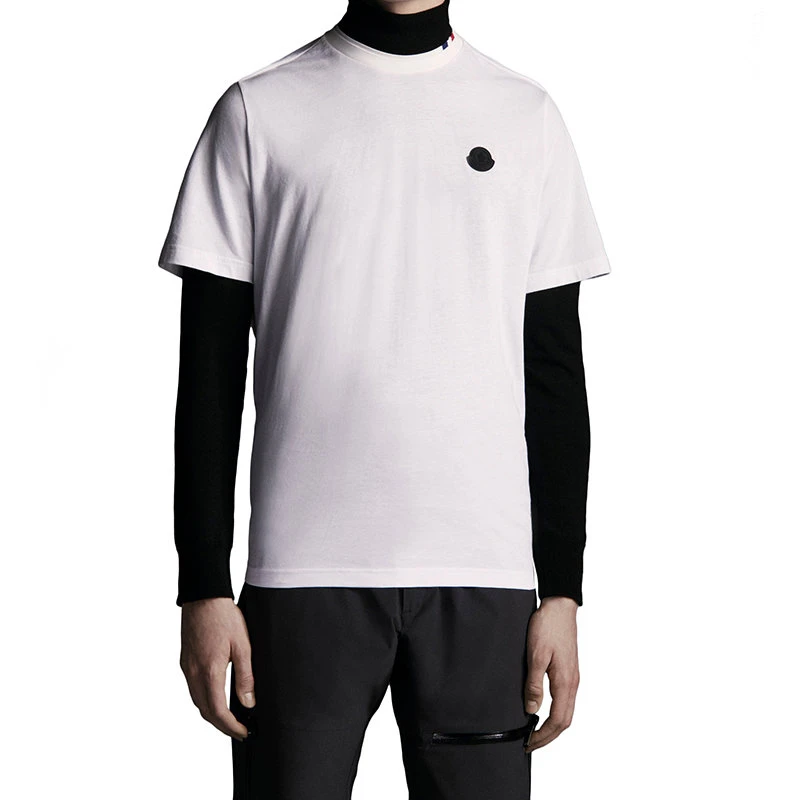 商品Moncler|【预售3-7天】Moncler/蒙克莱 男士光学白色纯棉徽标贴片短袖T恤H20918C00027829H8001,价格¥2242,第4张图片详细描述