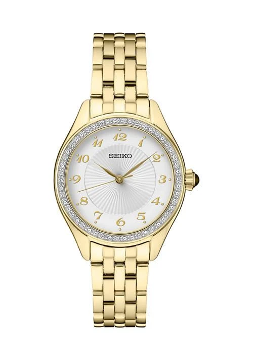 商品Seiko|%09  Womens Seiko Crystals Yellow Gold Tone Stainless Steel Quartz Watch,价格¥2625,第1张图片