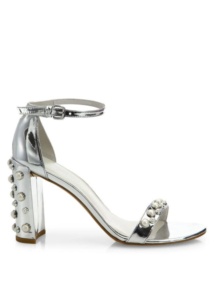 商品Stuart Weitzman|Morepearls Studded Metallic Ankle Strap Sandals,价格¥1180,第5张图片详细描述