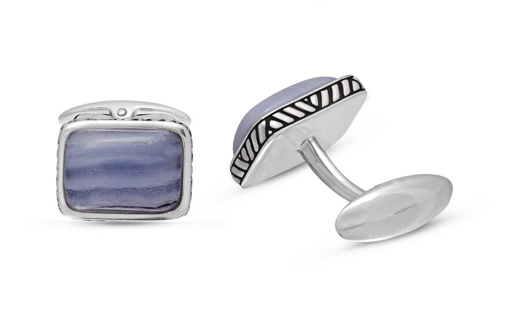 商品Monary|Blue Lace Agate Stone Cufflinks in Black Rhodium Plated Sterling Silver,价格¥1781,第3张图片详细描述