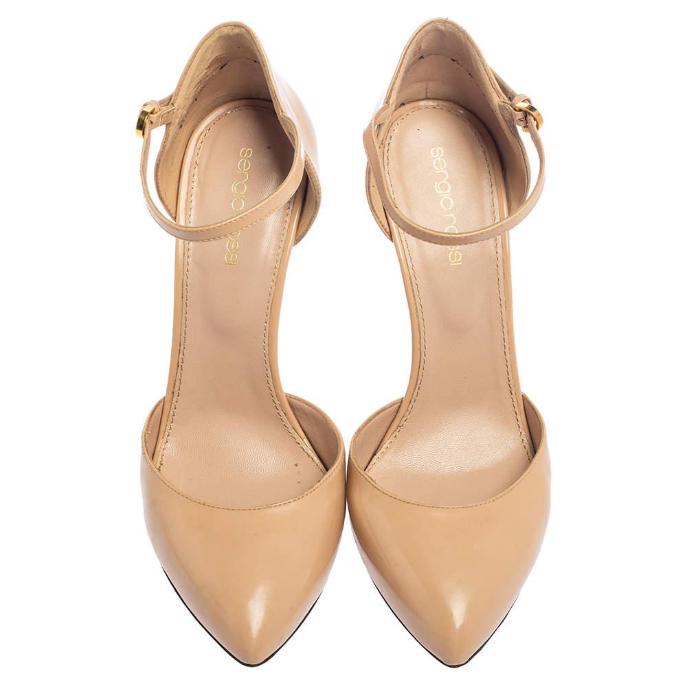 Gianvito Rossi Beige Patent Leather Ankle Strap D'orsay Pumps Size 38商品第3张图片规格展示