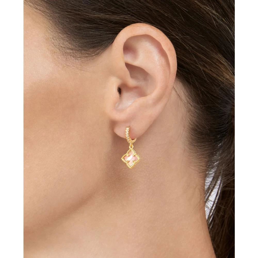 商品ADORNIA|14K Gold Plated Floral Dangle Hoops Pink Imitation Mother of Pearl Earrings,价格¥257,第2张图片详细描述
